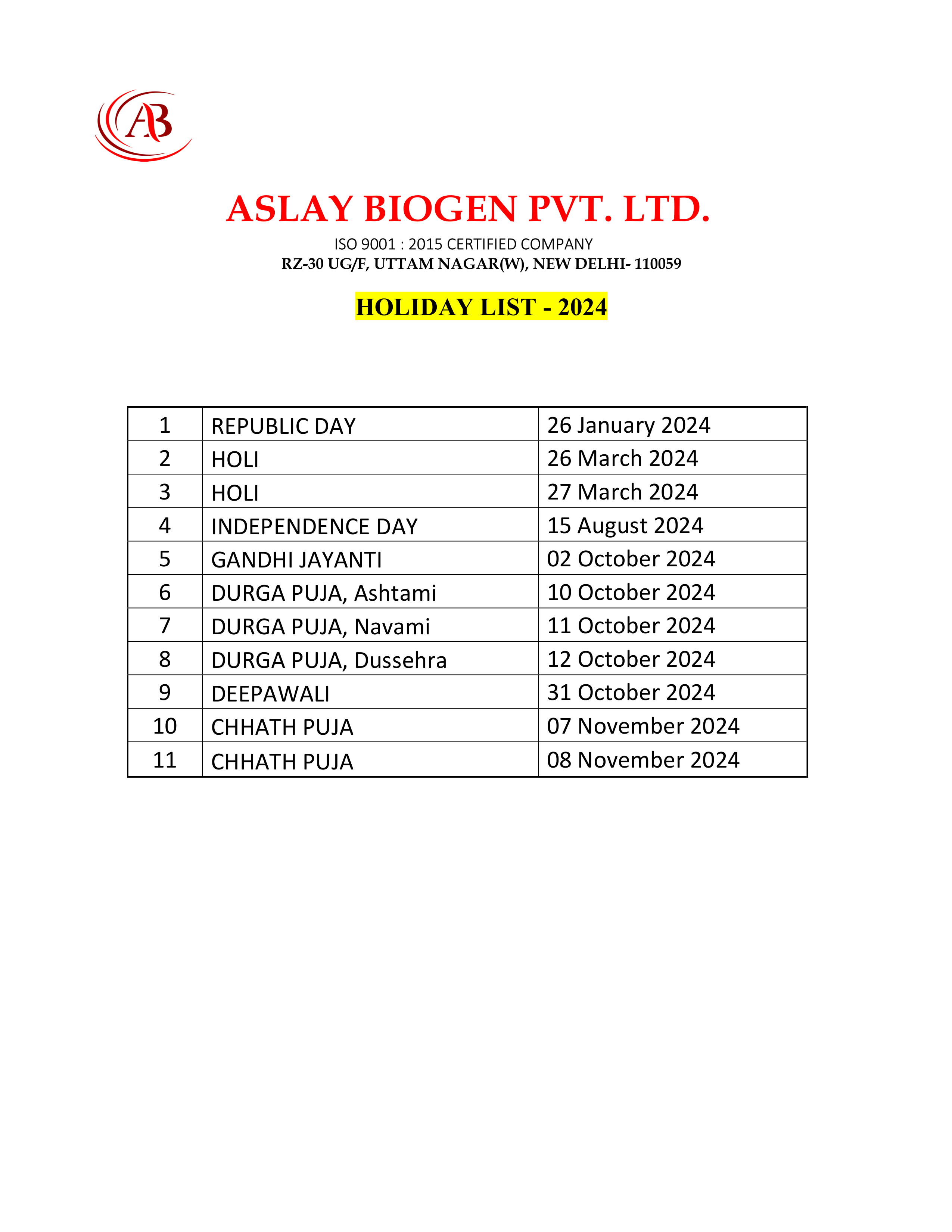 Aslay Biogen Holiday 2024